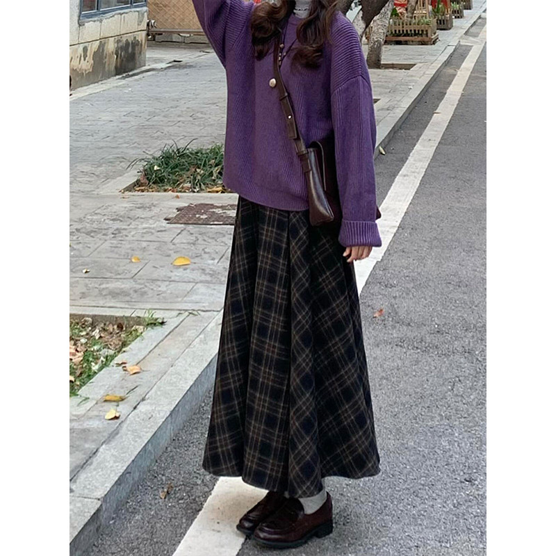 美拉德格子半身裙女长款设计感大码胖mm遮肚藏肉a字秋季大摆裙子,淘宝优惠券,粉丝福利购,淘宝优惠卷