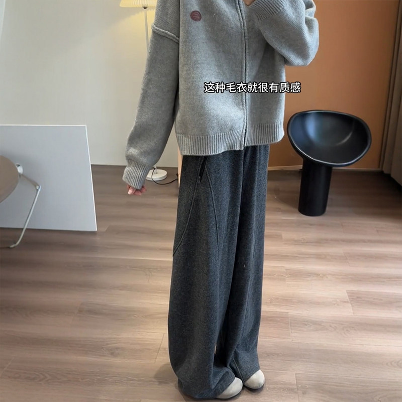 深灰色毛呢阔腿巨好看镰刀裤大码裤子冬加厚女款慵懒风休闲弯刀裤,淘宝优惠券,粉丝福利购,淘宝优惠卷