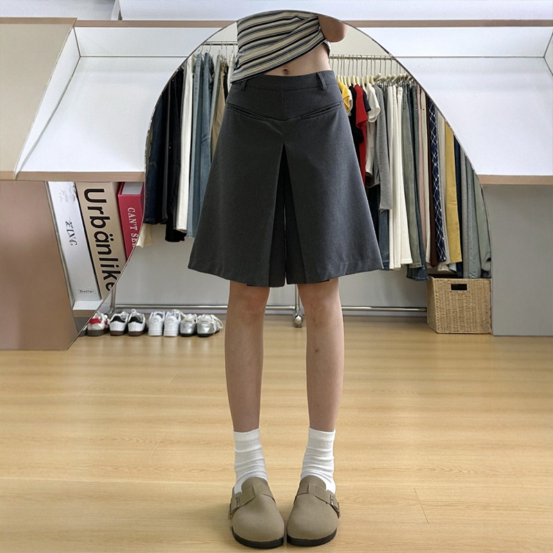灰色叠褶西装短裙裤女款大码胖mm小个子显瘦a字百褶五分阔腿裤裙,淘宝优惠券,粉丝福利购,淘宝优惠卷