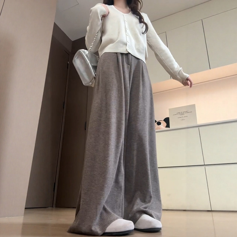 美拉德咖色西装糯米裤子女秋冬大码胖mm显瘦慵懒风休闲针织阔腿裤,淘宝优惠券,粉丝福利购,淘宝优惠卷