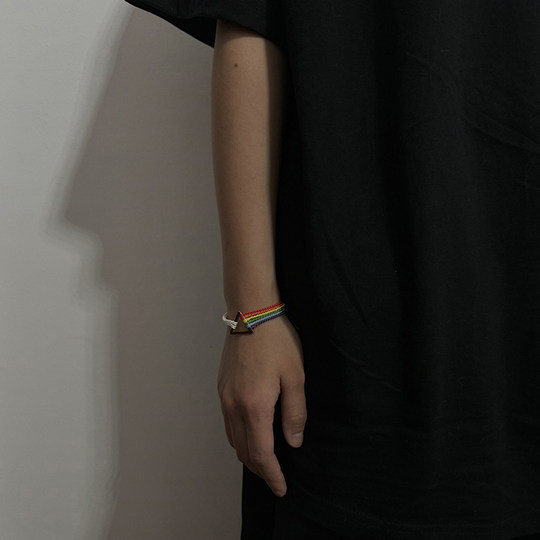 Pink Floyd月之暗面纯手工编织摇滚手链乐队周边小众设计彩虹手绳