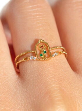 跨境爆款欧美童话美女与野兽小公主戒指小众设计彩色锆石指环女