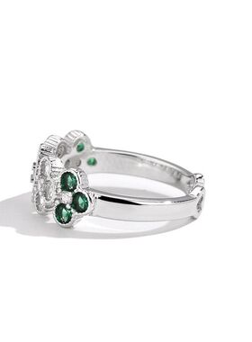 镶钻祖母绿幸运四叶草开口戒指女直播爆款唯美绿白拼色花朵指环