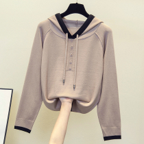 Special Cabinet Mall Withdrawal Foreign Trade Big Card Cut Mark Export Tail Single Womens Clothing Loose big code Lianhood knitted sweatshirt female autumn