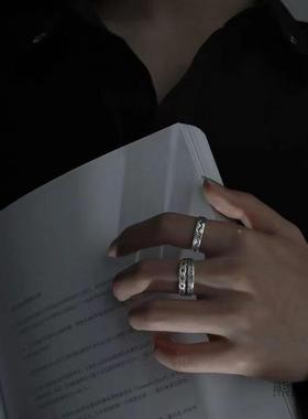 可重叠戒指男高感开冷口可调节淡风小级男生食XRhzhsa7指个性男士