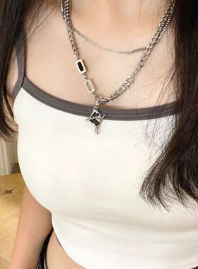 东莞钛钢情侣项链双层融化星芒男女士潮高级感痞帅叠戴吊坠卫衣链