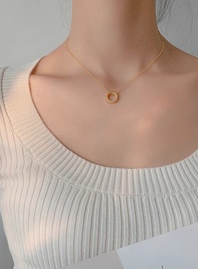 闪钻圆环项链女镶钻小众设计ins冷淡风锁骨链闺蜜款双环颈链饰品