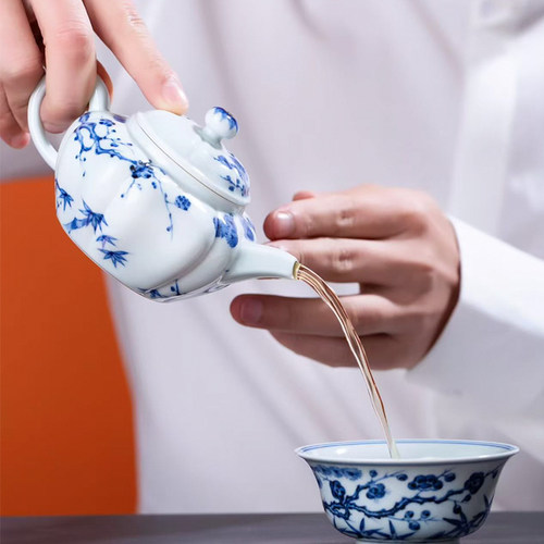 手绘青花松竹梅手工茶壶景德镇陶瓷功夫茶具个人家用高端送礼盒装 - 图1
