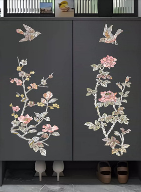中式花鸟螺钿贴橱柜挂屏漆器屏风