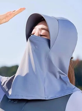 夏季防晒帽子女骑行防晒口罩全脸面罩帽子护颈一体款遮阳隔热遮脖