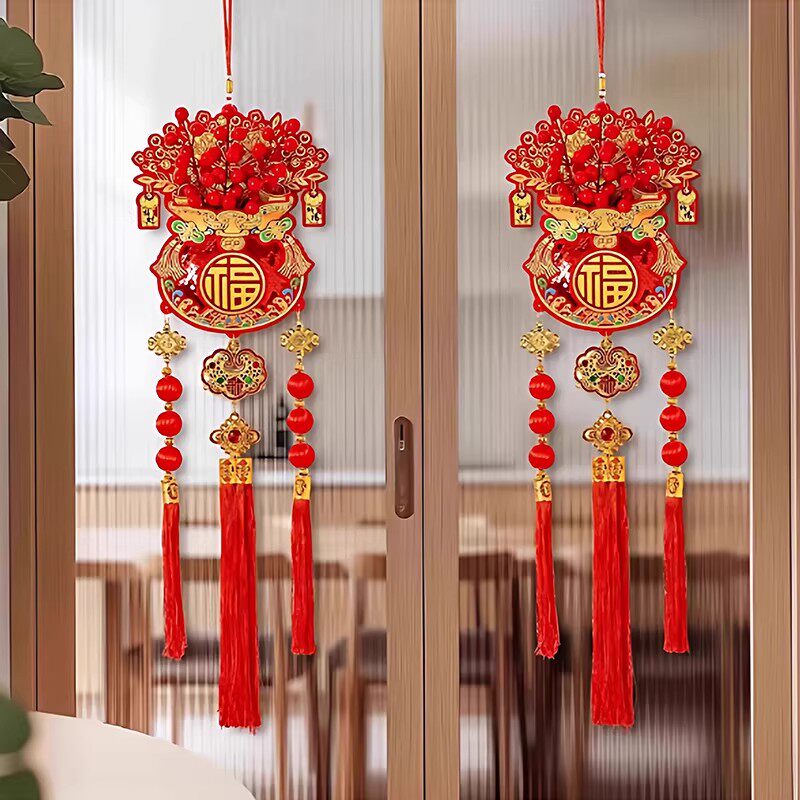 新年装饰红果福袋挂件2026马年挂件喜庆氛围布置贺年门挂福字挂饰