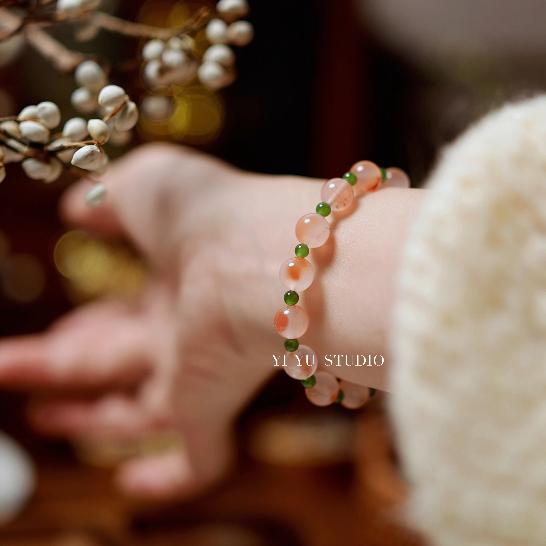 天然冰飘南红碧玉菠菜绿女款原创新中式红绿水晶手串925银镀金,淘宝优惠券,粉丝福利购,淘宝优惠卷