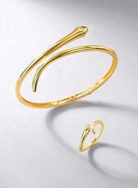 夏尼灵蛇系列INS风小众设计S925银蛇形开口戒指