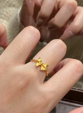 镀k金 甜美精致竹节蝴蝶结小众高级感百搭闭口戒指A20