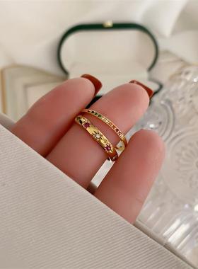 钛钢叠带镶钻彩虹色戒指女钛钢