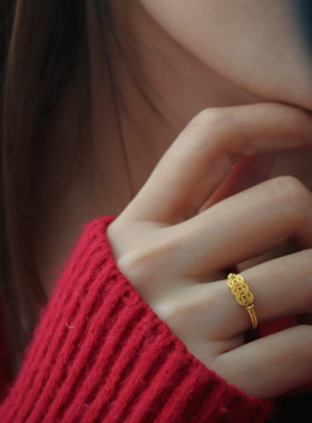 不掉色有钱在手铜钱戒指女国风