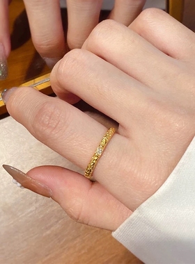 不掉色钛钢单颗锆石纹理戒指