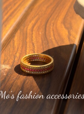 钛钢戒指排钻撞色闭口戒指