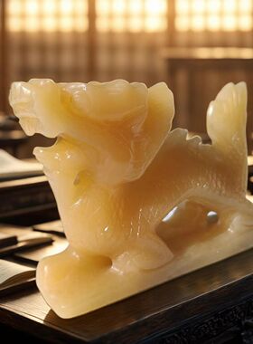 米黄玉雕刻龙客厅摆件中式送礼