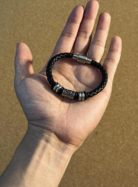 美国街头黑武士编织皮绳男士手环