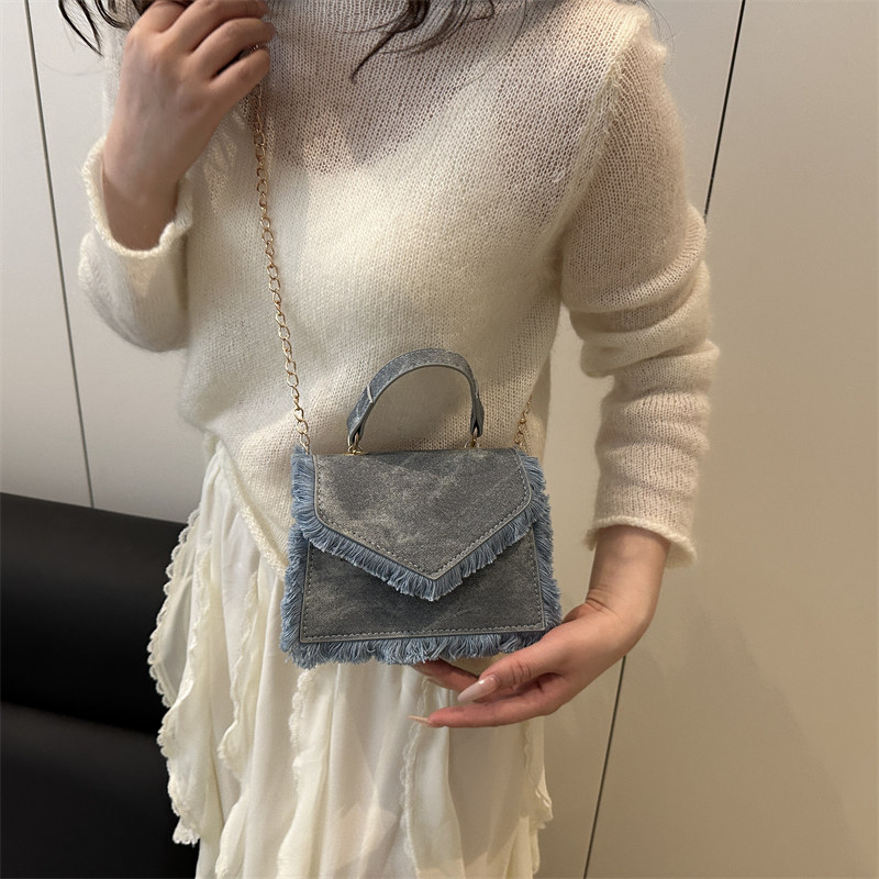 牛仔布流苏包女2025新款小众复古高级感链条单肩包时尚手提斜挎包,淘宝优惠券,粉丝福利购,淘宝优惠卷