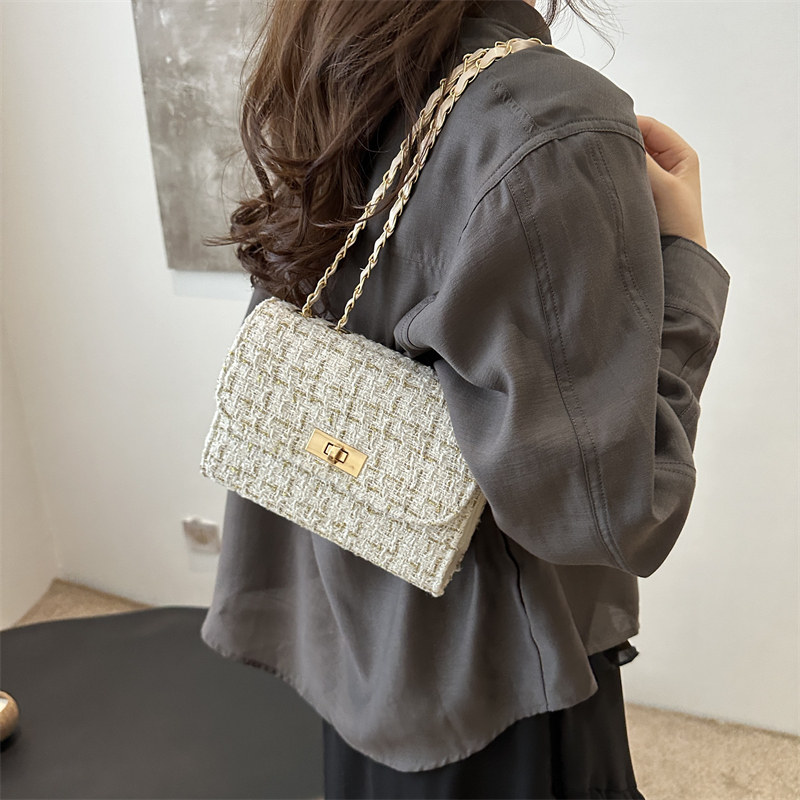 时尚小香风质感毛呢小包包女2024新款格纹小方包简约高级感斜挎包,淘宝优惠券,粉丝福利购,淘宝优惠卷