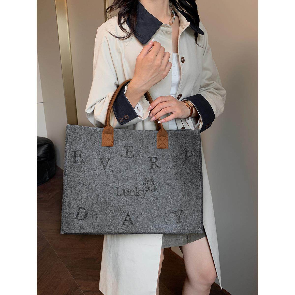 毛毡包手提袋定制logo企业宣传手提包购物大容量托特包礼品环保袋,淘宝优惠券,粉丝福利购,淘宝优惠卷