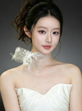 法式仙气网纱花朵项链女小众设计感蕾丝颈链气质新娘蝴蝶结配饰