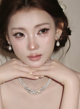 复古珍珠项链女双层锁骨链气质百搭颈链简约高级感婚纱礼服配饰