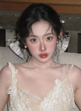 新娘头纱发饰白色蕾丝蝴蝶结发夹法式复古头饰结婚领证摄影高级感