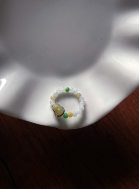 天然a货翡翠小米珠福禄转运925银镶黄翡转运小葫芦戒指指环戒圈