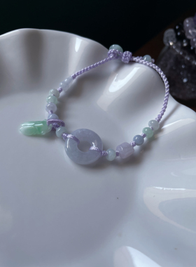 天然翡翠A货浅浅紫小甜甜圈平安扣玉环好运知了一鸣惊人手绳手链