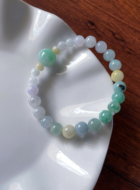 设计甜色天然a货翡翠马卡龙卡7+11+圆珠单珠跑环手串手链玉石珠串