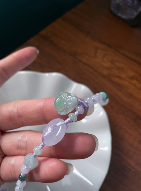 天然a翡翠浅紫小平安扣提溜蝉一鸣惊人葫芦小花甜美好运手工编绳