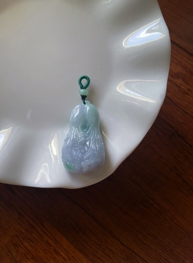 有证书天然a货翡翠浅紫飘绿精雕白菜毛衣链吊坠挂件玉坠车挂件坠