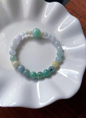 天然a货翡翠飘绿马卡龙卡7+11+圆珠转运珠清新甜手串手链玉石珠串