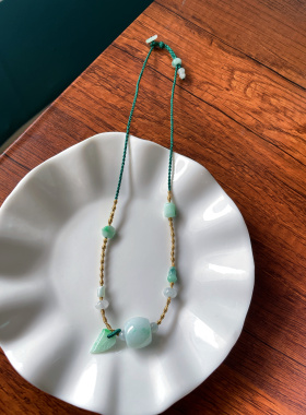 实拍天然A货翡翠飘阳绿转运珠路路通桶珠吊坠挂件饰锁骨链手编绳