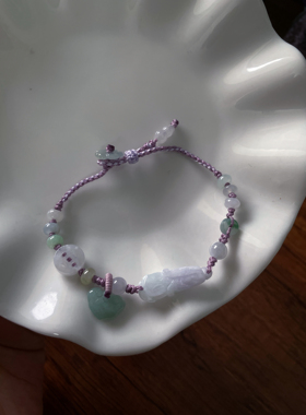 特色招百生财雕刻浅春彩如意小白菜手牌天然a货翡翠甜美手绳手链