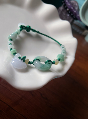 天然翡翠A货飘花甜甜圈平安扣玉环好运吉祥如意福禄葫芦手绳手链