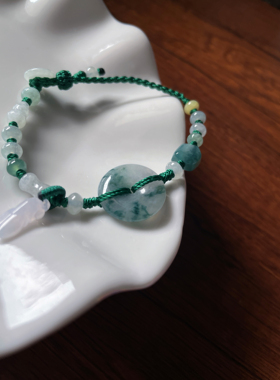 天然a货翡翠飘花小平安扣随形葫芦蝉提滴溜玉石手工好运手绳手链