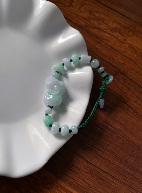 天然A货翡翠招财守财春彩飘绿貔貅元宝随形平安扣葫芦多宝手绳链