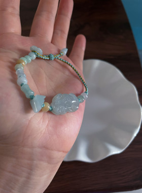 天然a货翡翠飘绿黑花招守财貔貅手链算盘南瓜珠元宝葫芦手串手绳