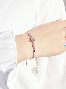 足银四叶草手链女纯银饰生日礼物