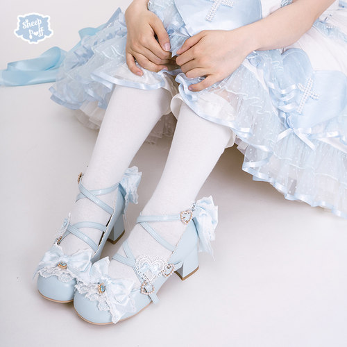 【定金六团】小恋曲 哑光中低跟绵羊泡芙Lolita蝴蝶结鞋夹单鞋 - 图1