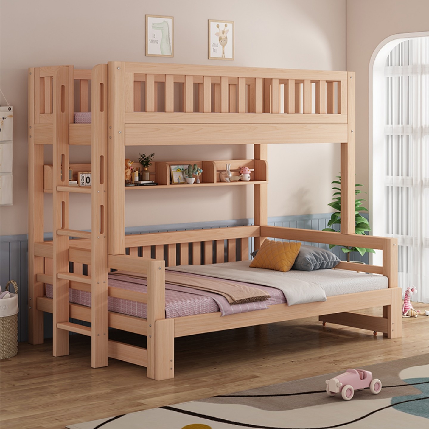 实木小户型儿童直梯上下铺高低床榉木松木抽拉上下床儿童房双层床,淘宝优惠券,粉丝福利购,淘宝优惠卷