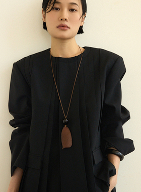 棕色米果吊坠长款项链女