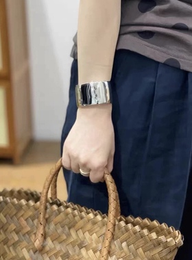 宽版光面素圈银色手镯女2025新款小众个性时尚高级感开口手环手圈