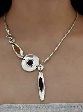 水滴陨石圆盘蛇骨项链女