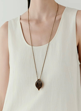 做旧植物种子吊坠长款项链女