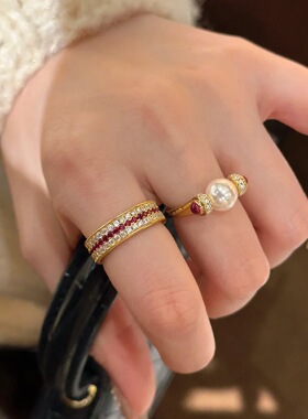 红宝石排钻戒指重工高级感时尚轻奢红刚玉小红书爆款女戒